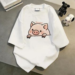ใหม่ล่าสุด⚡ลายพิมพ์หมูน้อย แขนสั้น คอกลม เสื้อยืด ผ้าฝ้ายแท้ สินค้าเนื้อผ้าคุณภาพสูง oversize YG1179