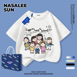 [จัดส่งในวันเดียวกัน] นาซ่า เด็กสีขาวผ้าฝ้ายแท้เสื้อยืดระบาย…