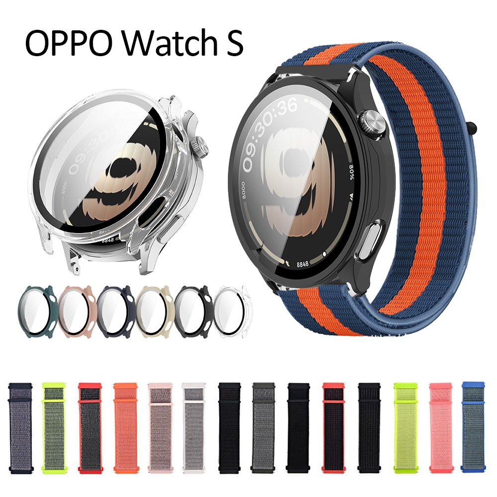 สําหรับOppo Watch SกรณีสายรัดไนลอนOneplusนาฬิกาLite 22 มม.แฟชั่นกีฬาSmart Watch Bandฝาครอบกระจกนิรภัยป้องกันหน้าจอ