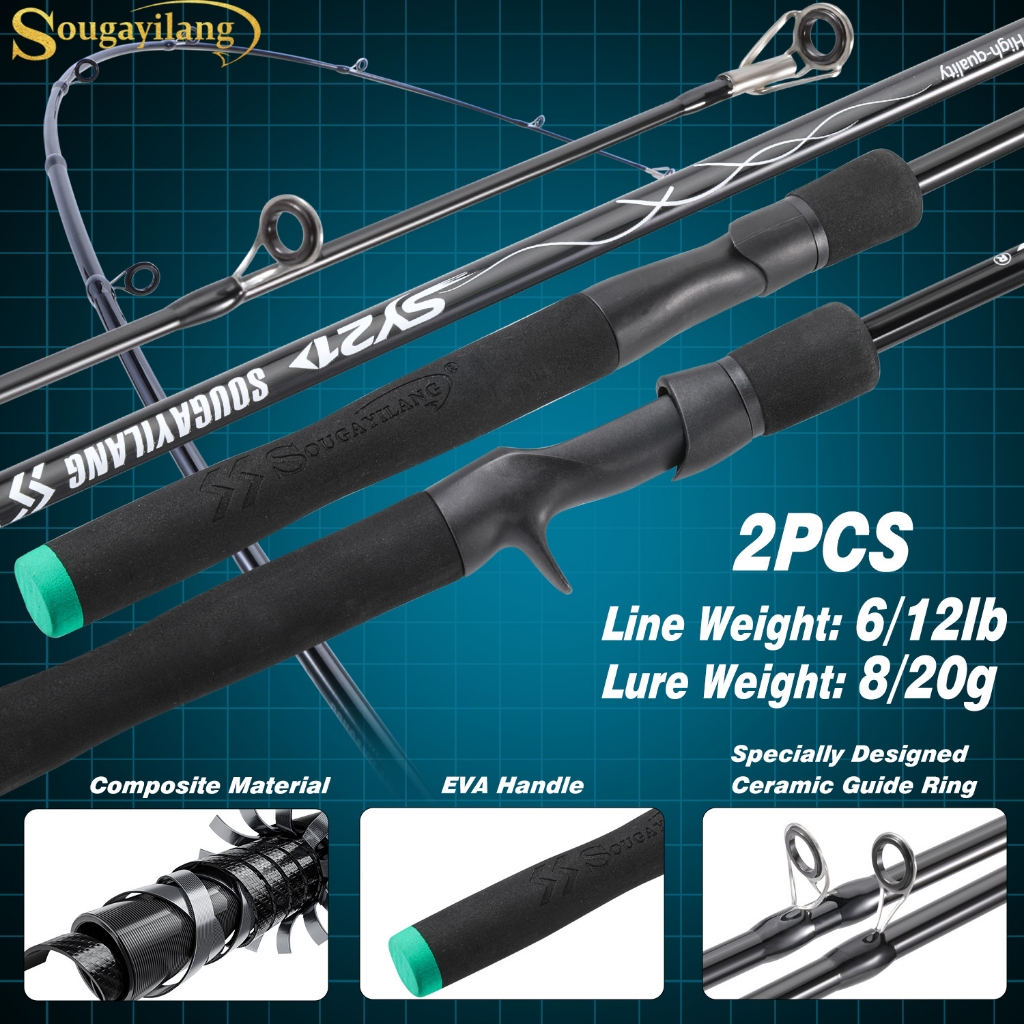 Sougayilang 1.8M 2 ส่วนตกปลา Reel วัสดุคอมโพสิตเซรามิคคู่มือแหวน Spinning/Casting Rod EVA สําหรับน้ําจืดเริ่มต้น