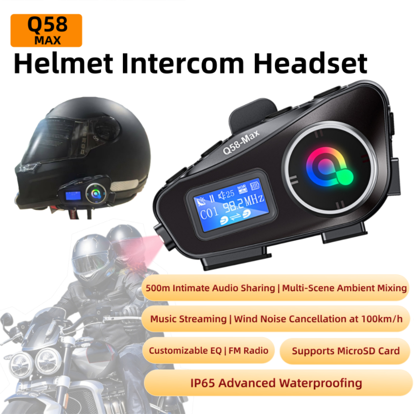Q58MAX หูฟังบลูทูธหมวกกันน็อค มอเตอร์ไซค์ กันน้ำกันฝุ่น สนทนา2คน แชร์เพลง มีไฟฉาย