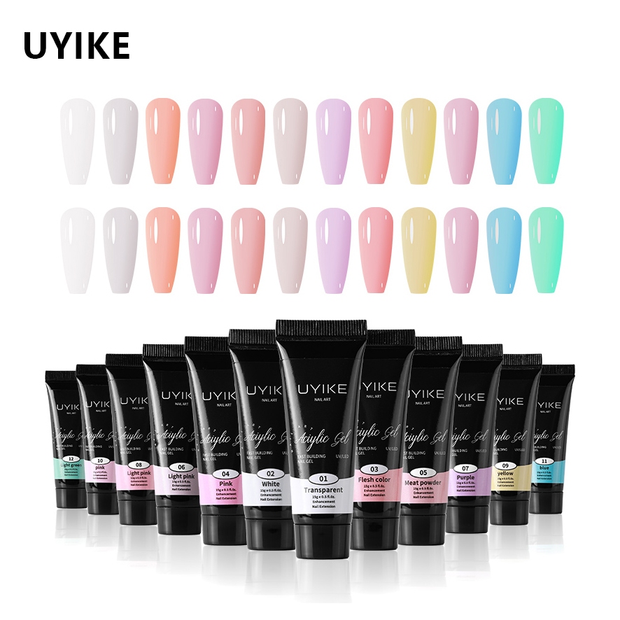 UYIKE 15ml Quick Extension Gel Nail Kit - Paper-Free UV Acrylic Gel Full Set ติดทนนาน สําหรับผู้เริ่มต้นและ Rhinestones