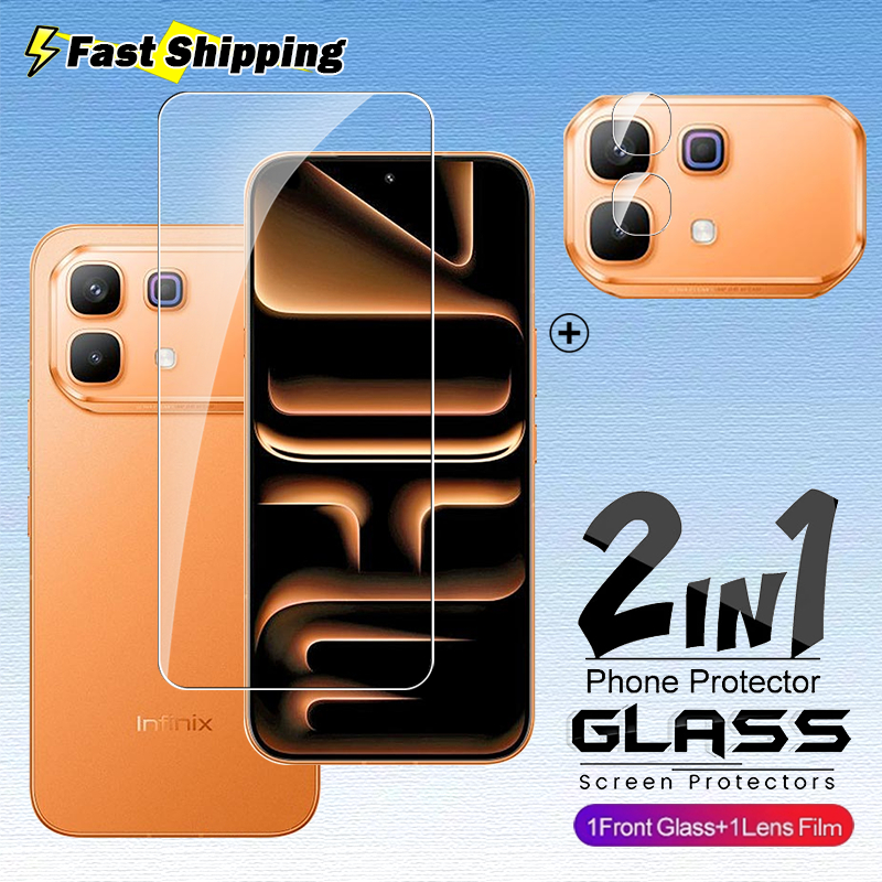 2in1 สําหรับลายนิ้วมือปลดล็อคกระจกนิรภัยสําหรับ infinix Note 60 50 Pro Plus Note60 60Pro 50X Note50 5G 3D Protector เต็มหน้าจอฝาครอบหน้าจอ HD เลนส์ป้องกันฟิล์ม