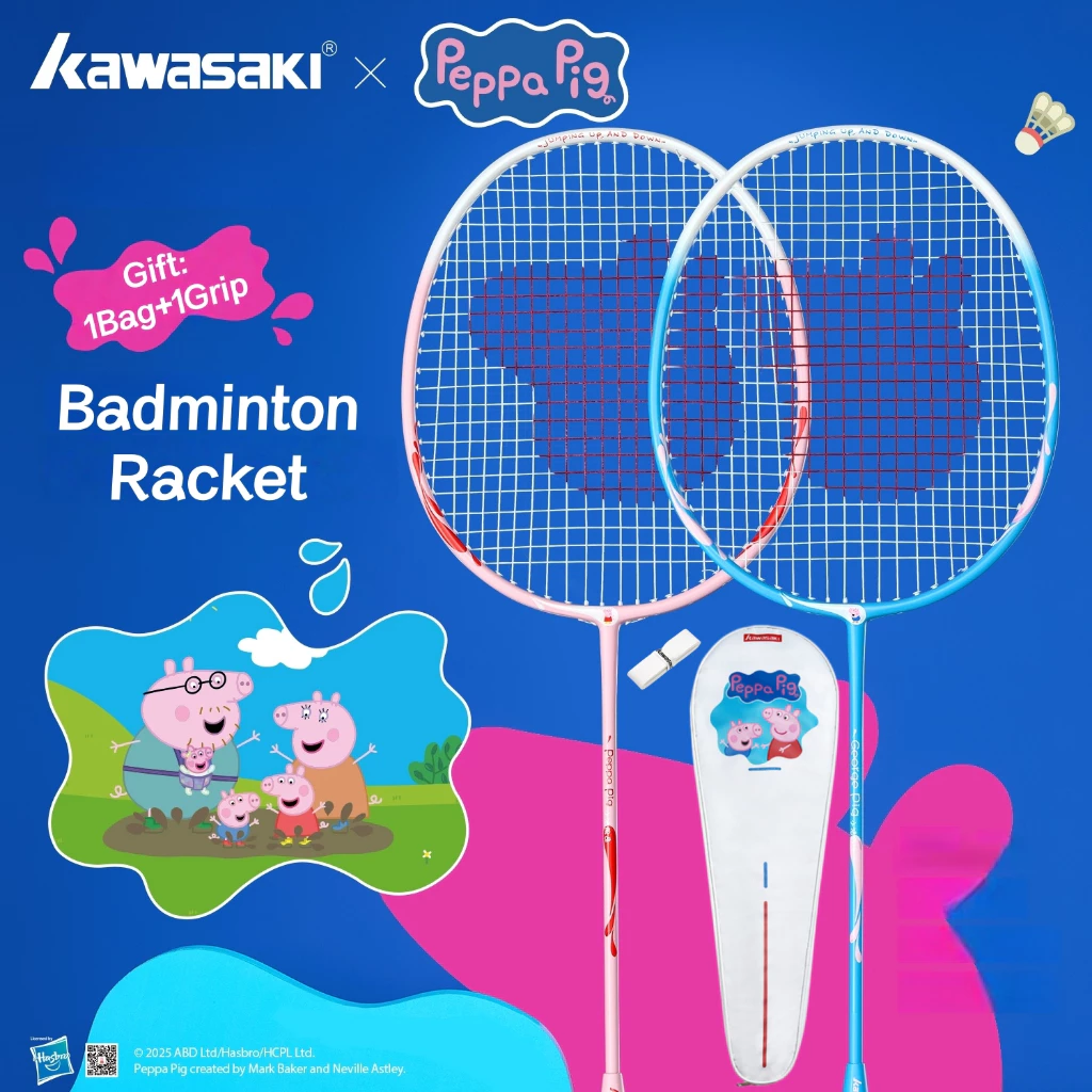 คาวาซากิ Peppa หมูแบดมินตันราเคตการออกแบบการ์ตูนเบาคาร์บอนไฟเบอร์แคตเข้าพื้นฐานที่ทนทาน