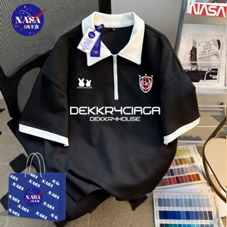 【จัดส่งจากกรุงเทพฯ】🔥NASA สื้อโปโลแขนสั้น คอปก สีดำ ลายตัวอัก…