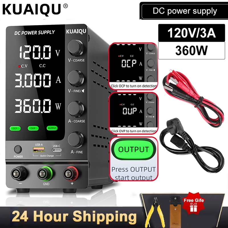 แหล่งจ่ายไฟ DC แบบปรับได้ Benchtop Lab Power Supplies 4-Digit จอแสดงผล LED พร้อมตัวเข้ารหัส สวิตช์เอาต์พุต OCP/OVP KUAIQU