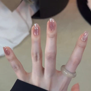 T041 เล็บปลอมสําเร็จรูป เจลแท้ ทำด้วยมือ 10 ชิ้น/กล่อง มินิมอล สง่างาม ดูเป็นธรรมชาติ เบาสบาย สวมง่าย ใช้ซ้ำได้