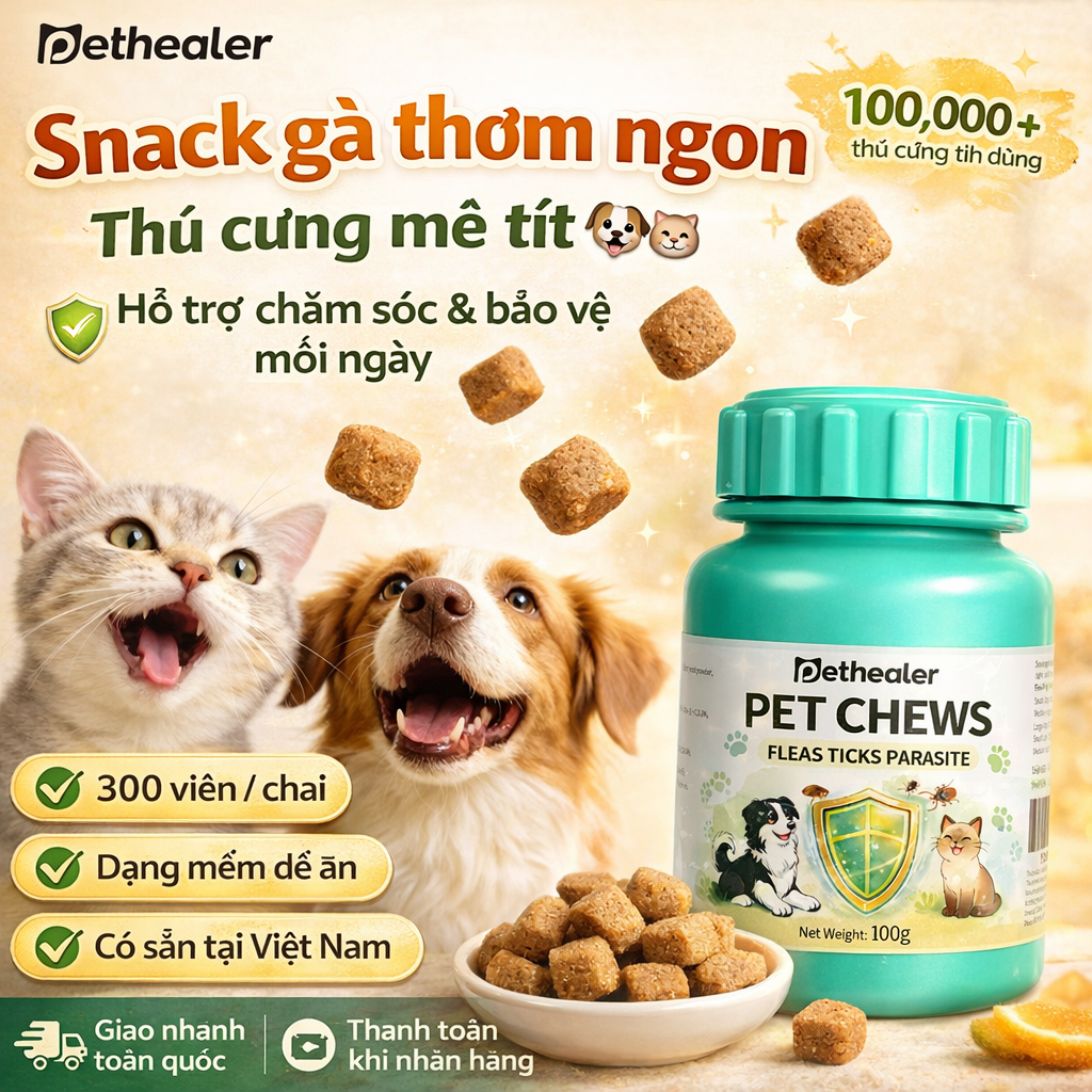 ขนมเนื้อนุ่มรสไก่สำหรับสุนัขและแมว 300 เม็ด ช่วยบำรุงผิวและขน ส่งไว