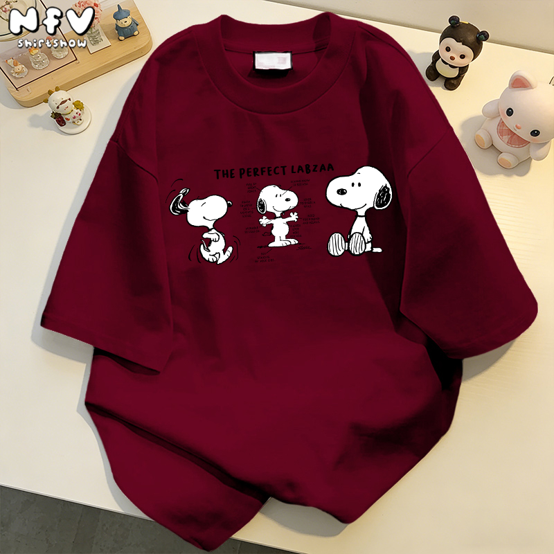 NFV เสื้อยืดคอกลมแขนสั้น💕แฟชั่นสไตล์เกาหลี ลายลูกสุนัข oversize ผ้านิ่ม ใส่สบาย สาวอวบ 100% Cotton t-shirt YG514