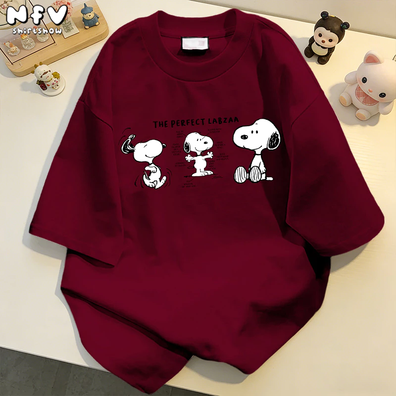NFV เสื้อยืดคอกลมแขนสั้น💕แฟชั่นสไตล์เกาหลี ลายลูกสุนัข oversize ผ้านิ่ม ใส่สบาย สาวอวบ 100% Cotton t-shirt YG514