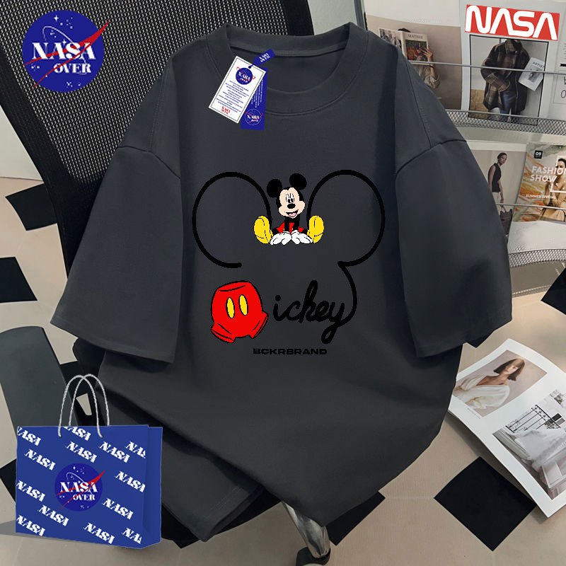 【จัดส่งจากกรุงเทพฯ】🔥NASA เสื้อแขนสั้น สีเทาเข้ม ลายการ์ตูนขี้เกียจ มิกกี้เมาส์ 🐭 สไตล์ขี้เกียจ oversize สำหรับยูนิเซ็กส์ YG503