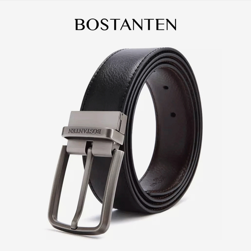 BOSTANTEN เข็มขัดผู้ชาย เข็มขัดหนังวัวแท้ ย้อนยุค ลำลอง ทนทาน สไตล์ธุรกิจ