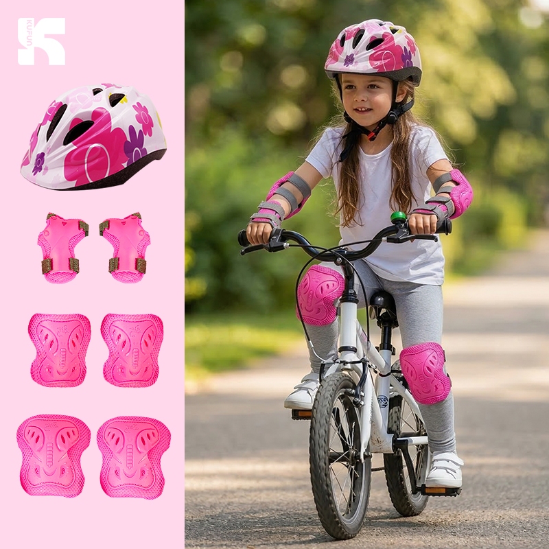 คูฟุน 6ชิ้น/เซ็ตเด็กอุปกรณ์ป้องกันข้อศอกรองเข่าข้อมือป้องกันกีฬากลางแจ้งความปลอดภัยป้องกันสําหรับขี่จักรยานสเก็ตบอร์ดสกูตเตอร์สเก็ตโรลเ
