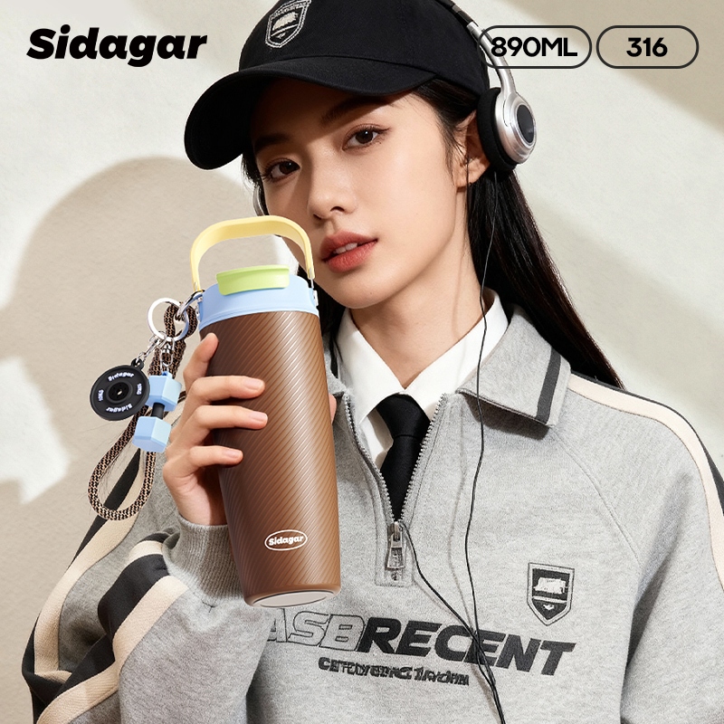 Sidagar แก้วเก็บความเย็น สเตนเลส 316 ความจุสูง 890มล แก้วน้ำเก็บความเย็น Outdoor Sports Water Cup