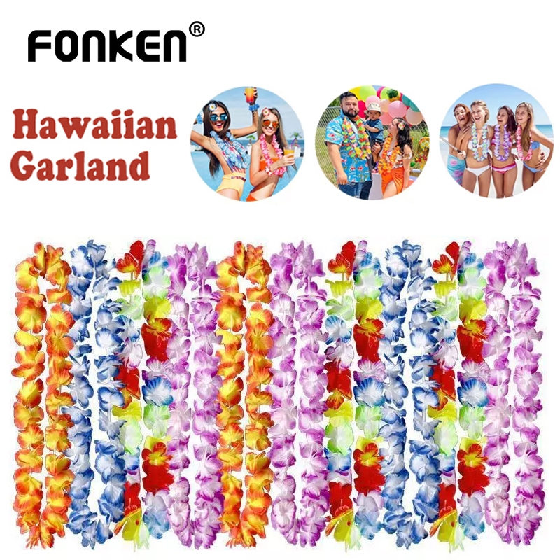 FONKEN สร้อยคอดอกไม้ฮาวาย Leis พวงมาลัยประดิษฐ์ฮาวาย Beach Party ตกแต่งชุดแฟนซี
