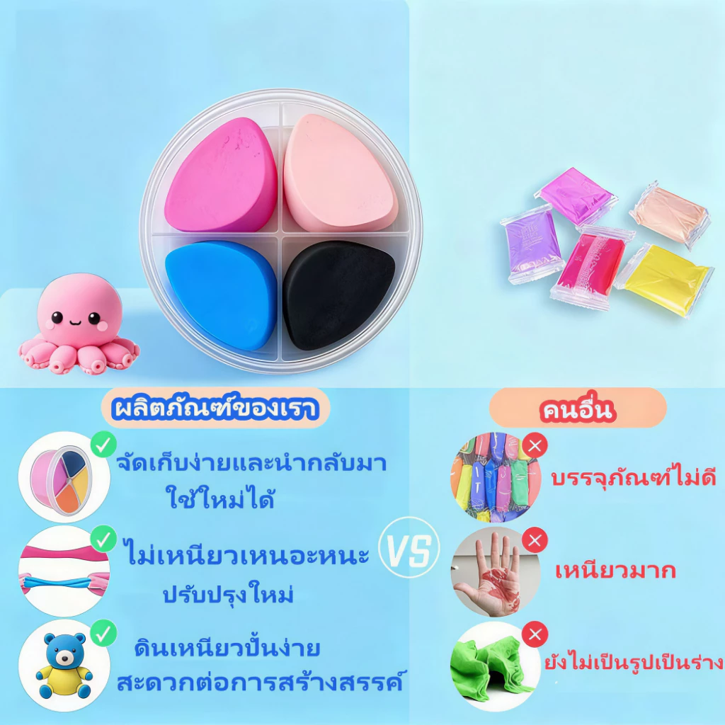 ดินน้ำมันเบา DIY หลายสี ปลอดสารพิษ ของเล่นเด็กฝึกมือ thumbnail 5