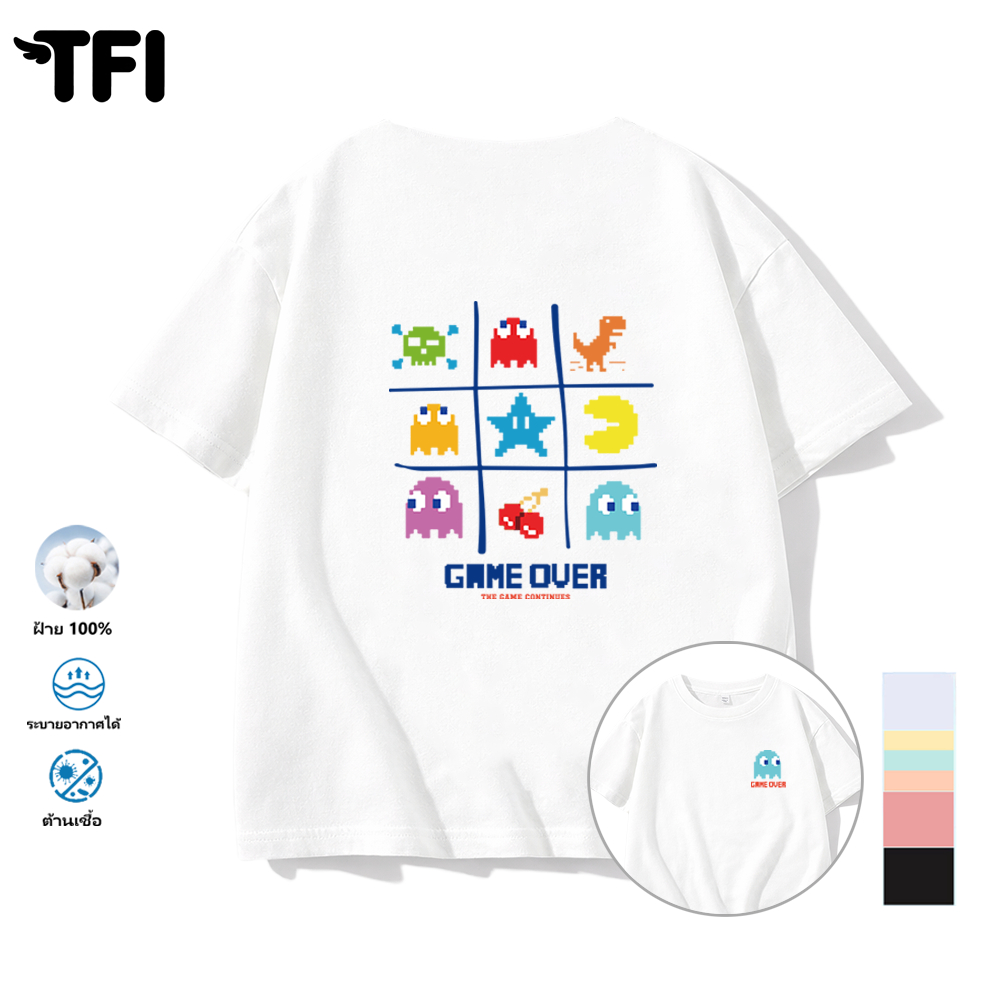 TFI เสื้อยืดแขนสั้นเด็ก สไตล์ลำลอง summer แพ็กแมน พิมพ์ลาย คอตตอน คอกลม หลวมและระบายอากาศ สำหรับเด็ก
