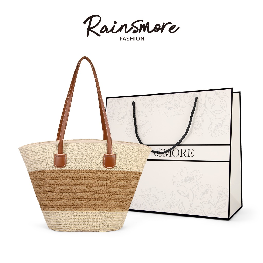 RAINSMORE-ฤดูใบไม้ผลิฤดูร้อนสไตล์ใหม่ฟาง Tote Bag All-Match ขนาดใหญ่-ความจุกระเป๋าฤดูร้อน High-End C