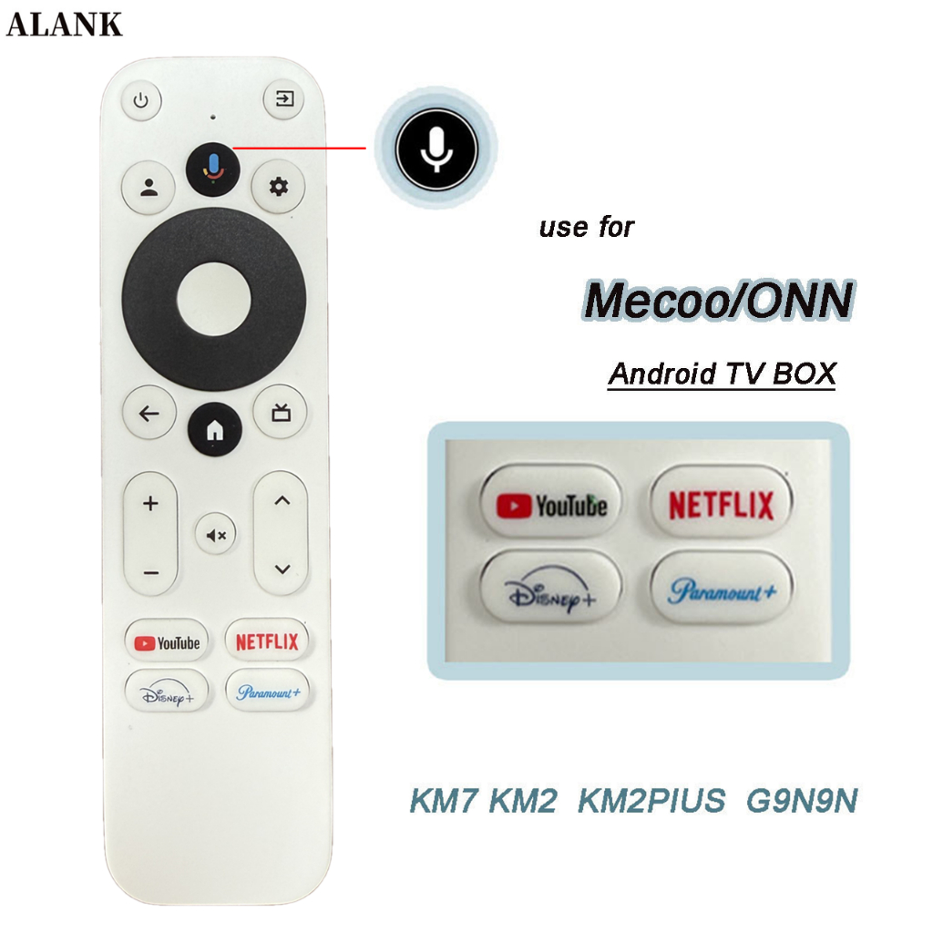 ALANK รีโมทคอนโทรลควบคุมเสียงเหมาะสําหรับ Mecool ONN Android TV Box KM7 KM2 KM2Plus