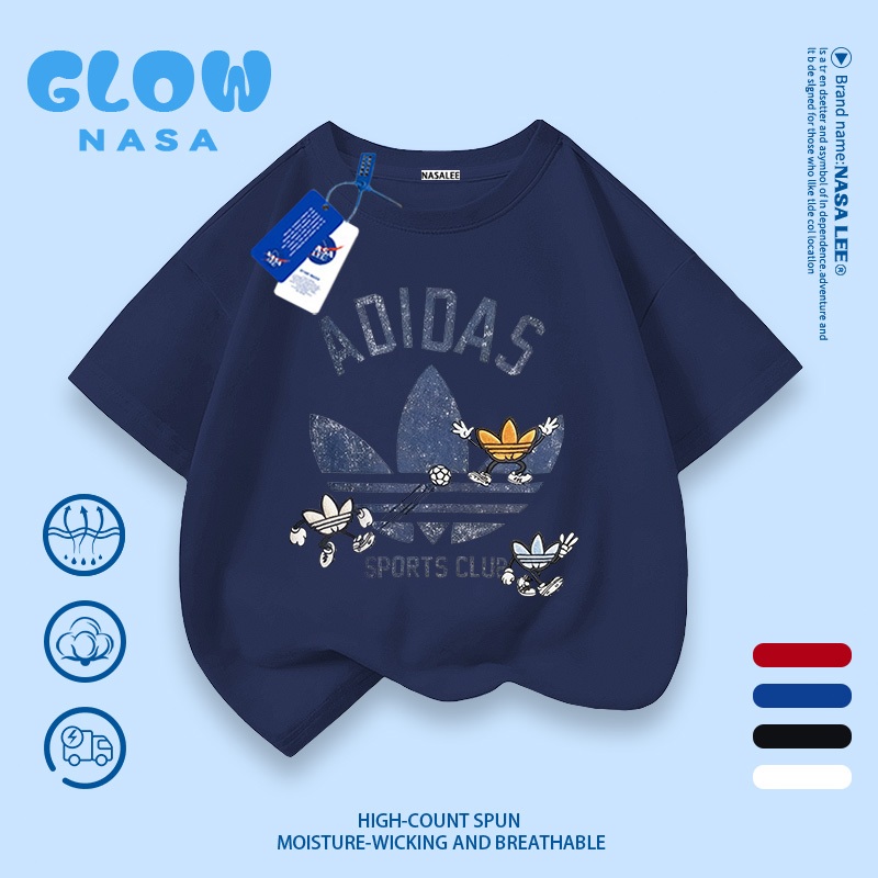 【ของพร้อมส่ง - จัดส่งถึงภายใน 3 วัน】เสื้อยืดแขนสั้นคอตตอนลายใบไม้ต้นฉบับ คอลเลกชันฤดูร้อน 2026 สไตล์แมทช์ง่าย ทันสมัย สำหรับเด็กทั้งชายและหญิง ร่วมดีไซน์กับ NASA