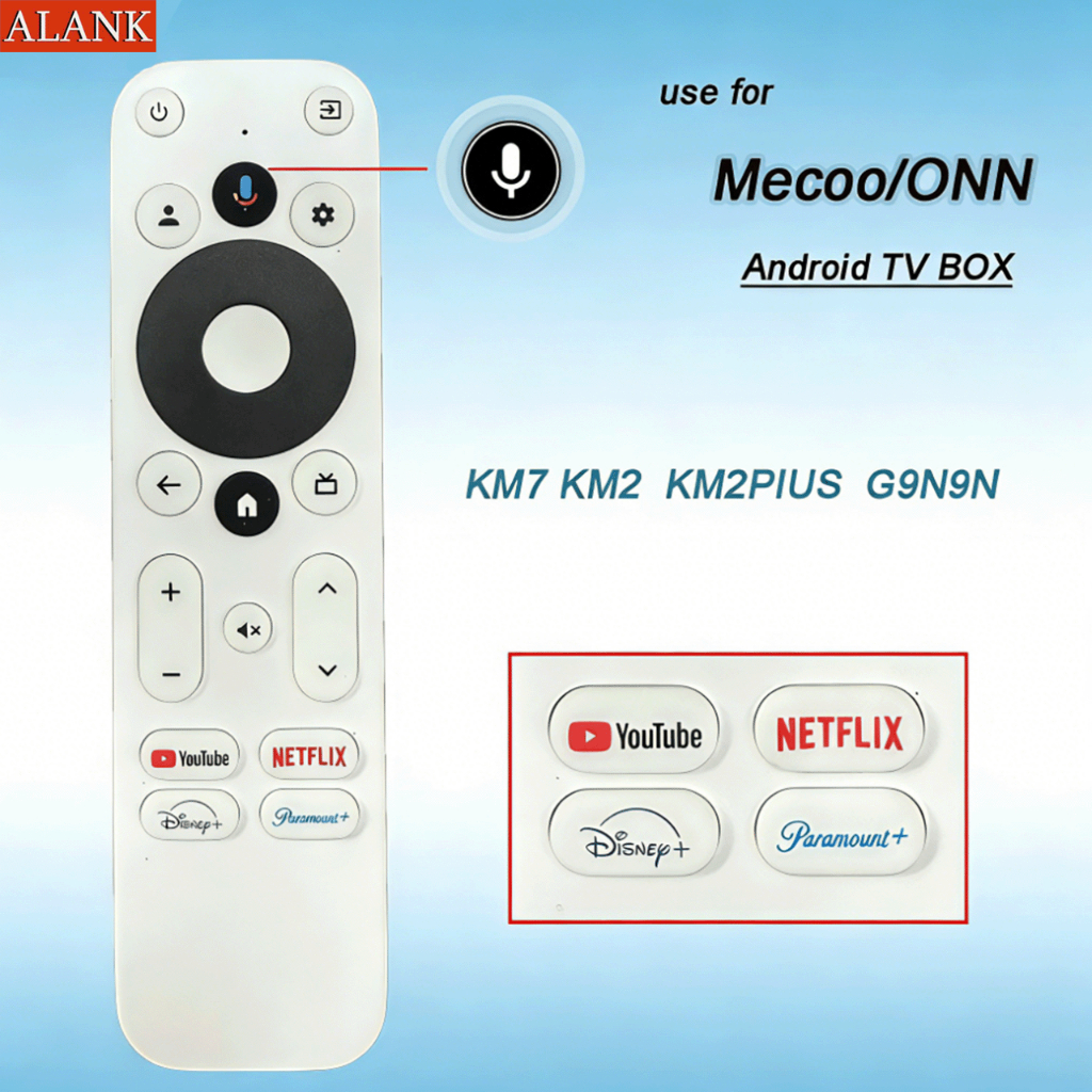 ALANK รีโมทคอนโทรลด้วยเสียงเหมาะสําหรับ Android TV Box Mecool ONN KM7 KM2 KM2Plus