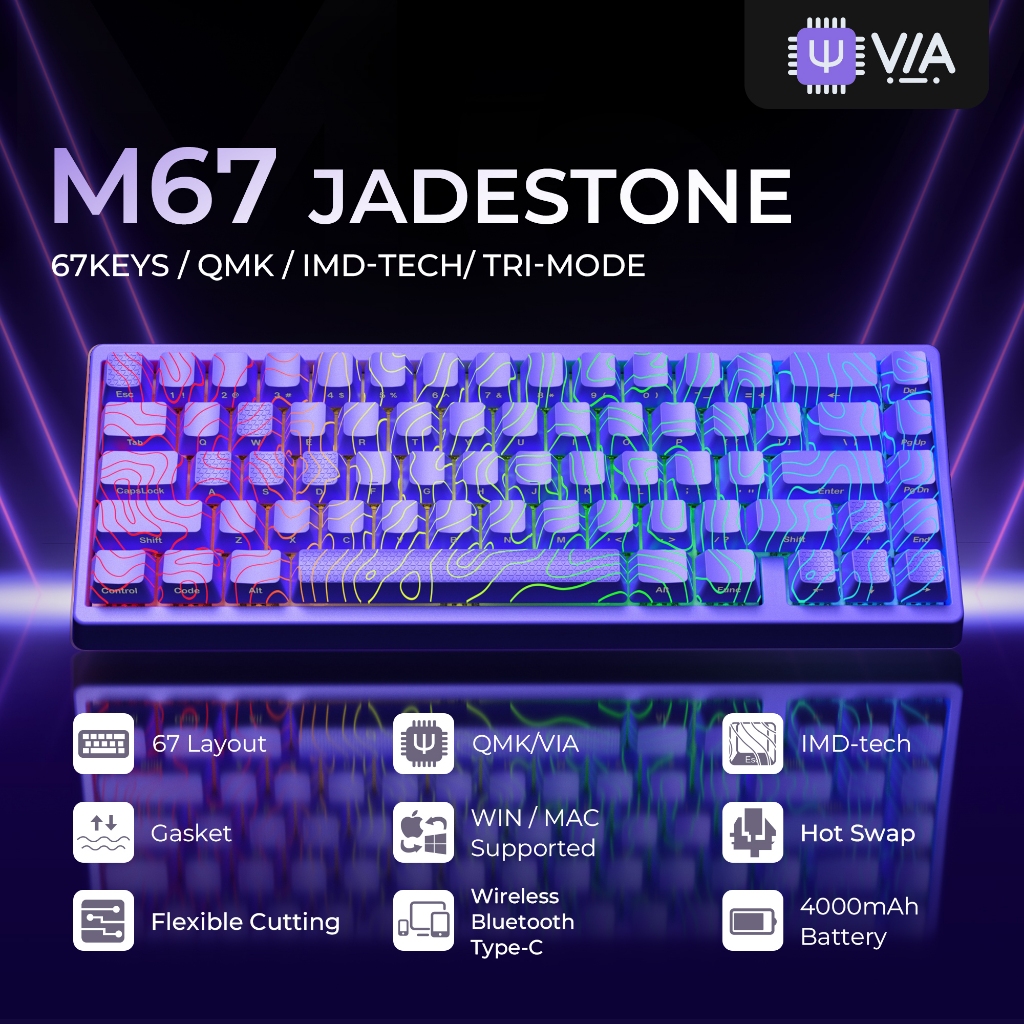 XVX M67 JadeStone Mechanical Keyboard สีขาว/ดํา/สีม่วง IMD-Tech Keycaps OEM Profile 2.4GHz Wireless 