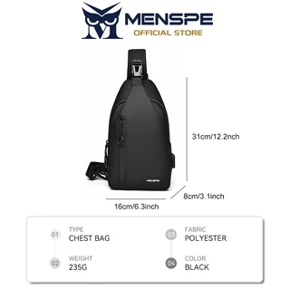 Menspe กระเป๋าคาดหน้าอก USB รูหูฟังดีไซน์กระเป๋าซิปสองชั้นความจุขนาดใหญ่กระเป๋า