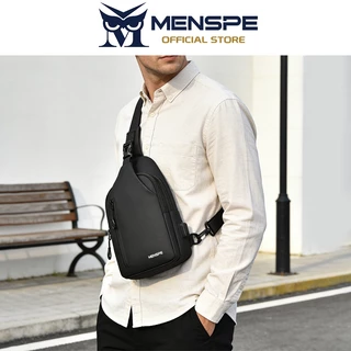 Menspe กระเป๋าคาดหน้าอก USB รูหูฟังดีไซน์กระเป๋าซิปสองชั้นความจุขนาดใหญ่กระเป๋า