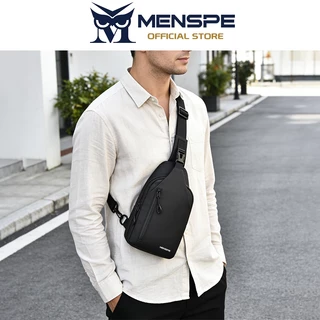 Menspe กระเป๋าคาดหน้าอก USB รูหูฟังดีไซน์กระเป๋าซิปสองชั้นความจุขนาดใหญ่กระเป๋า