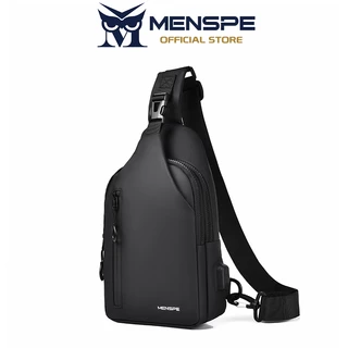 Menspe กระเป๋าคาดหน้าอก USB รูหูฟังดีไซน์กระเป๋าซิปสองชั้นความจุขนาดใหญ่กระเป๋า