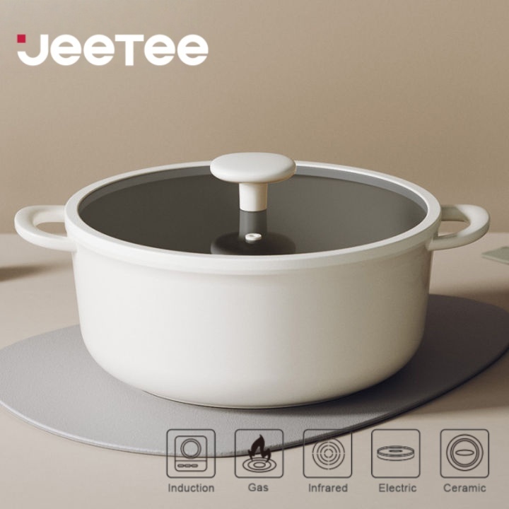 JEETEE ไทเทเนียมเซรามิก 24/28CM หม้อซุปอเนกประสงค์ ฝาหม้อซิลิโคน ฟรี ไม่ติดกระทะ ปลอดสารพิษ สําหรับเตาแก๊ส เตาไฟฟ้า และเตาแม่เหล็ก