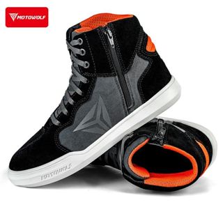 Motowolf รองเท้าบูทมอเตอร์ไซค์หนังป้องกันขนาดใหญ่ Causal เหม…
