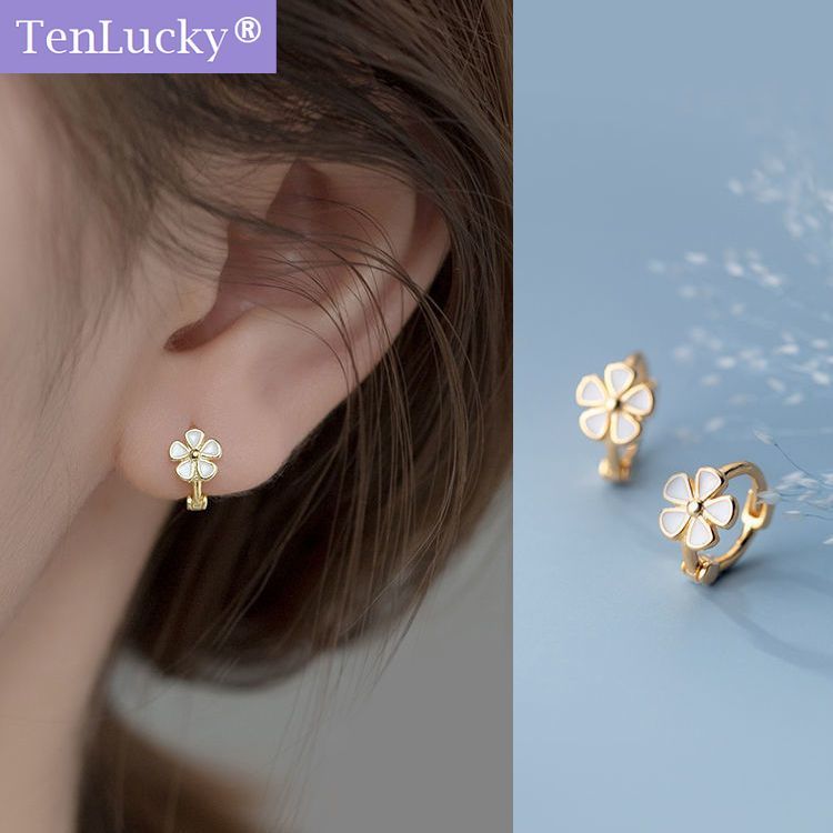 TenLucky S925 925 เงินสเตอร์ลิงเข็มต่างหูผู้หญิงดอกไม้หูหัวเข็มขัด Vintage เครื่องประดับต่างหูนักเรียนของขวัญวันเกิดผู้หญิง