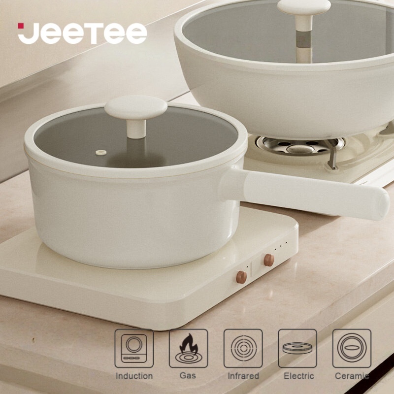 JEETEE【ถอดด้ามจับได้]】ไทเทเนียมเซรามิก 16/20CM หม้อใส่นม เคลือบสารกันติด ฝาหม้อซิลิโคน ฟรี  ปลอดสารพ