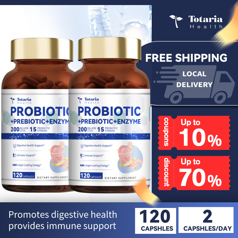 Totaria Probiotic 200B CFU 15 สายพันธุ์พร้อมพรีไบโอติก, เอนไซม์ย่อยอาหาร, แครนเบอร์รี่ & Apple Cider Vinegar Extract | รองรับระบบทางเดินอาหาร, Tract & Immune, มังสวิรัติ, 120ct