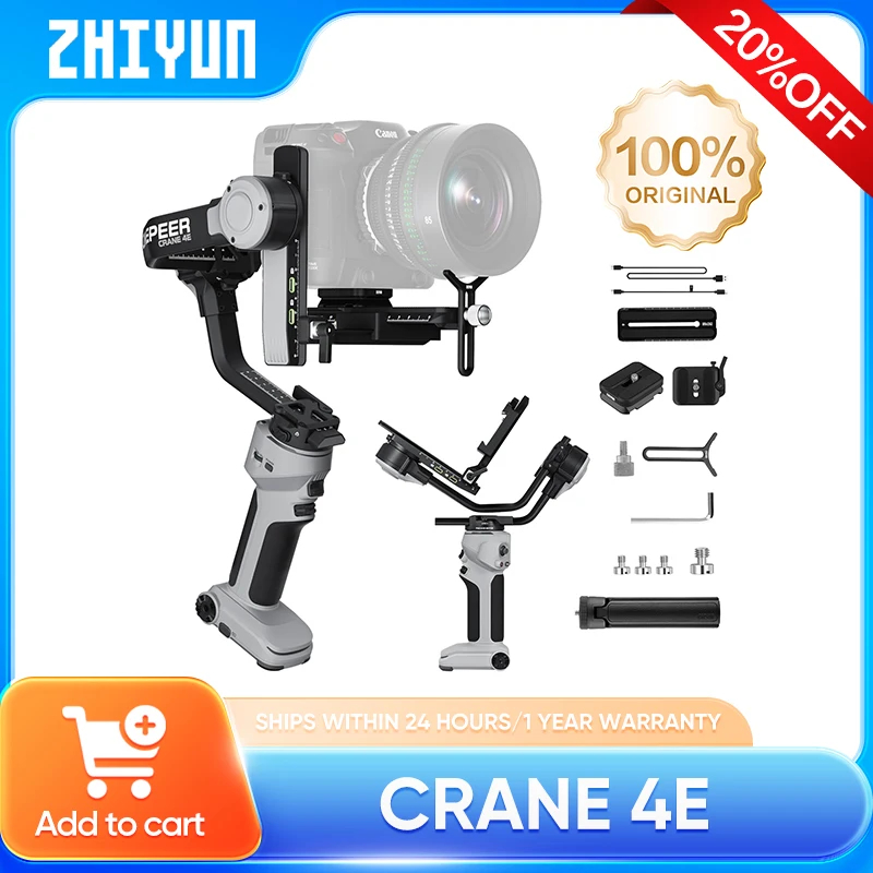 ZHIYUN CRANE 4E มือถือ 3 แกนกล้อง Gimbal Stabilizer PD Fast ชาร์จ 6 กก.โหลดแบริ่งในตัว 10W เติมแสง