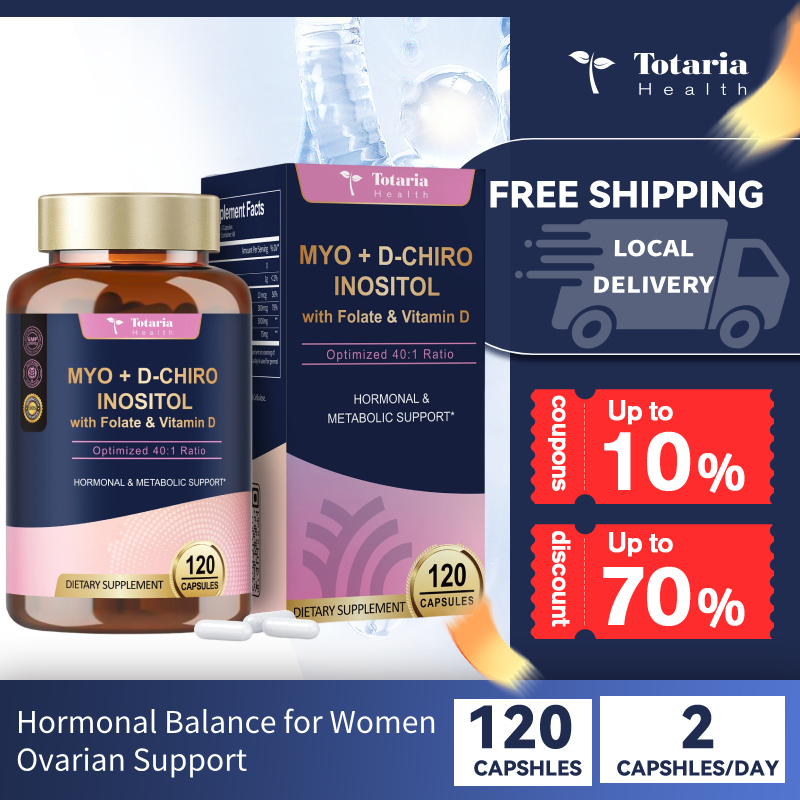 Totaria Myo-Inositol & D-Chiro Inositol อาหารเสริม, Plus Multivitamin วิตามิน D3, Foulate, Ideal 40:1 อัตราส่วน - สมดุลฮอร์โมนสําหรับผู้หญิงและรองรับ | มังสวิรัติ ไม่ใช่จีเอ็มโอ - 120 ชิ้น