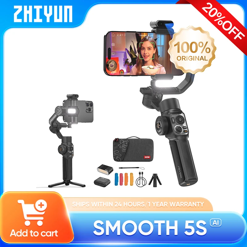 ZHIYUN SMOOTH 5S AI ติดตามมือถือ Stabilizer 3 แกนสมาร์ทโฟน Gimbal กลางแจ้งสําหรับ iPhone 15 Pro Max 