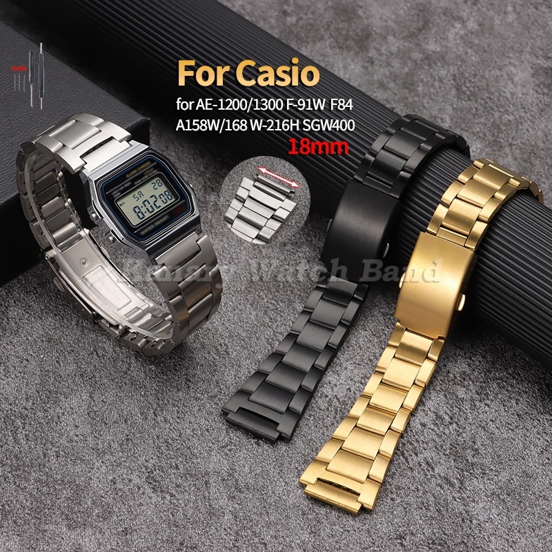 18 มม.สายนาฬิกาสแตนเลสสําหรับ Casio AE-1200/1300 F-91W F84 A158W/168 W-216H SGW400 เปลี่ยนสร้อยข้อมือโลหะผู้ชายผู้หญิงนักเรียนนาฬิกาอิเล็กทรอนิกส์อุปกรณ์เสริม