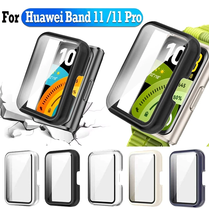 ฝาครอบแก้ว + เปลือกสําหรับ Huawei Band 11 / 11 Pro อุปกรณ์เสริม All-Around Hard PC กรอบกันชน Tempered