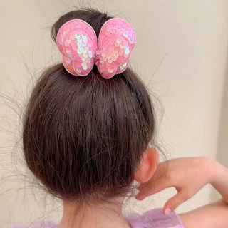 UJOLLYY เชือกผมสำหรับเด็ก วงเล็บผมสำหรับสาว ๆ โบว์เลื่อม น่ารัก แฟชั่น สีม่วง / ชมพู