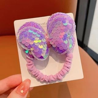 UJOLLYY เชือกผมสำหรับเด็ก วงเล็บผมสำหรับสาว ๆ โบว์เลื่อม น่ารัก แฟชั่น สีม่วง / ชมพู