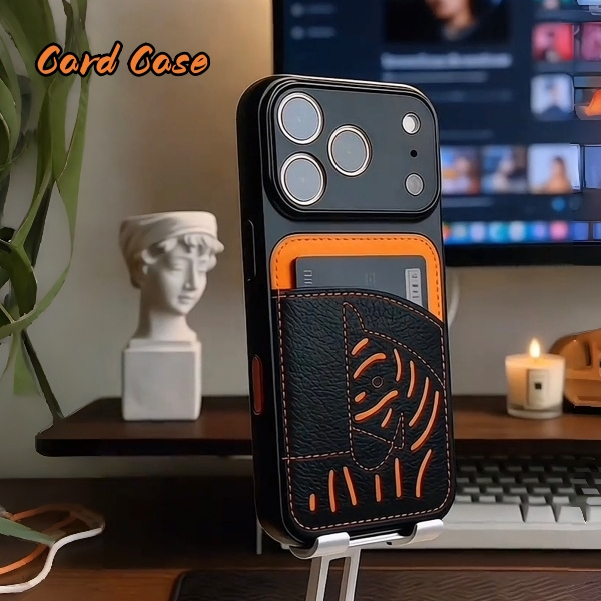 【Large window/Leather+Acrylic Card hard case/Black】เคส compatible for iPhone 13 14 15 16 17 pro max case