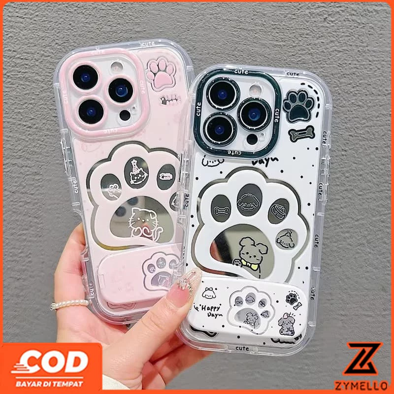 เหมาะสําหรับ OPPO A6X A5X A5 5G A5i A60 PRO A3 A3X A5 PRO A3 PRO A96 น่ารักสีชมพูและสีขาวลูกสุนัข paw กันกระแทกเคสโทรศัพท์ TPU