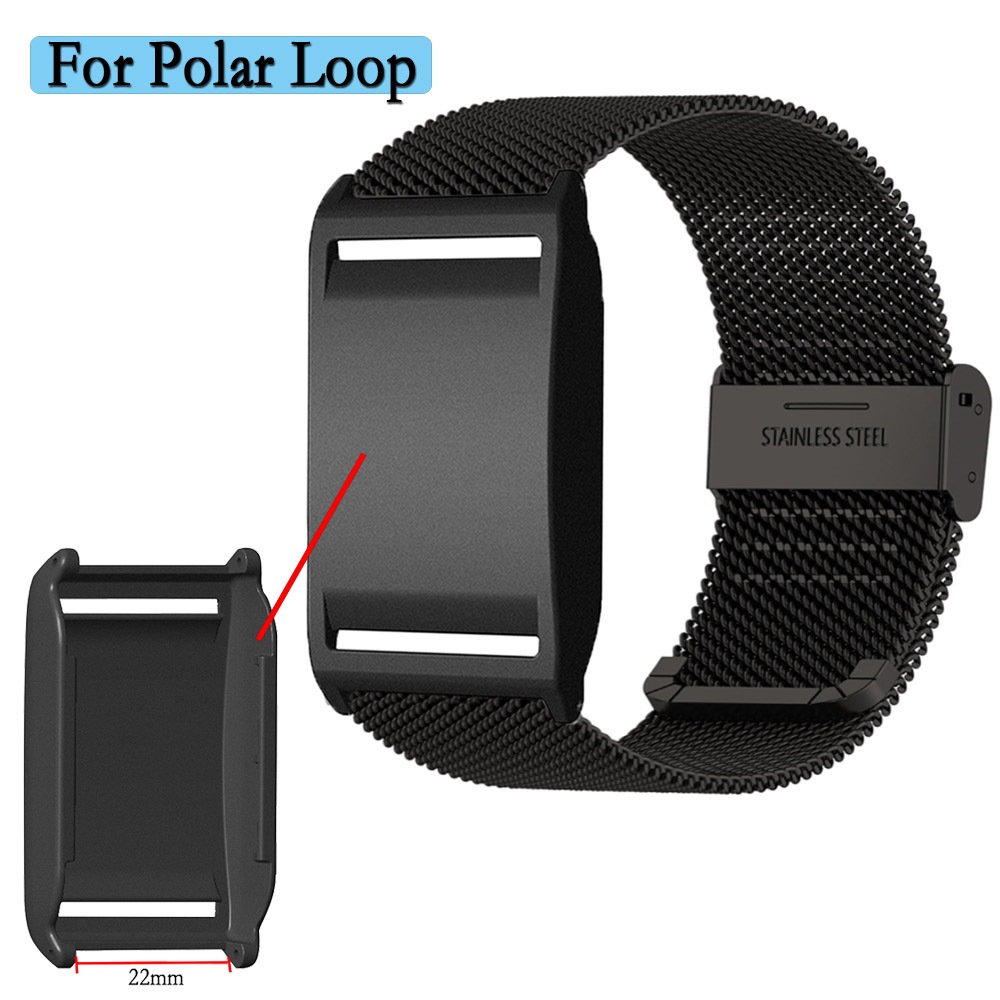 สําหรับPolar Loopโลหะตาข่ายสายนาฬิกาสีดํากรณีเชื่อมต่อทนทานและระบายอากาศได้WristhbandสําหรับPolar Lo