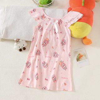 สาว Nightdress สาวน่ารักชุดนอนชุดนอนผ้าฝ้ายเด็กสาวแขนยาว Nightdress