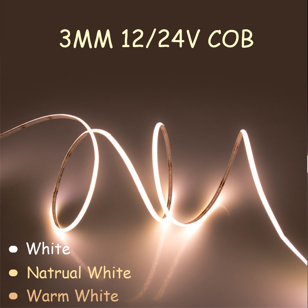 3 มม.400LEDs/m RA90 Thin COB LED Strip ยืดหยุ่นบาร์สําหรับเทศกาลตกแต่งบ้าน DC12V 24V