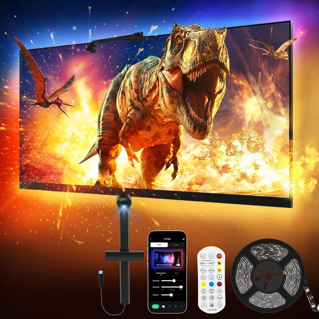 ไฟแบ็คไลท์ LED พร้อมกล้อง RGBIC บลูทูธ สําหรับทีวี 20-85 นิ้ว และคอมพิวเตอร์ บรรยากาศห้องเล่นเกม ทํางานร่วมกับแอพควบคุม ไฟซิงค์เพลง