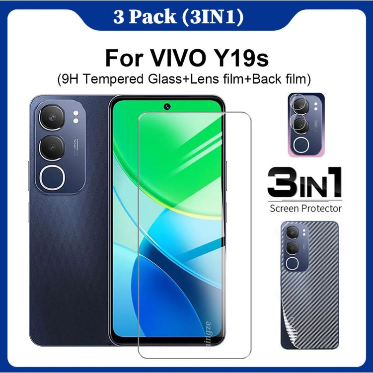 3in1 สําหรับ Vivo Y19S กระจกนิรภัยป้องกันหน้าจอ Vivo Y19S กระจกนิรภัยหน้าจอ + ฟิล์มกล้อง + ฟิล์มด้าน