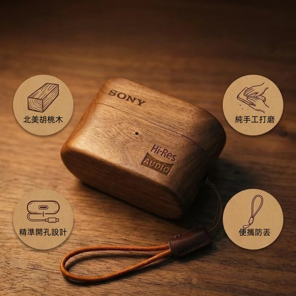 เหมาะสําหรับ Sony WF-1,000xm6 (XM6) | วอลนัทรอบหูฟังป้องกันกรณีทําด้วยมือไม้เนื้อแข็งรอยขีดข่วนทนแรง